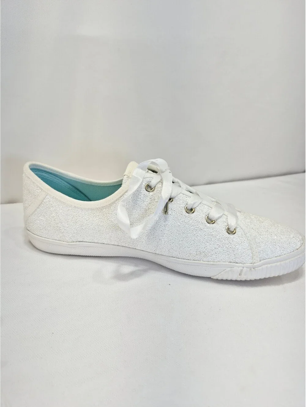 Kate Spade Women's 8 Trista White Glitter Lace Up Sneaker Shoes